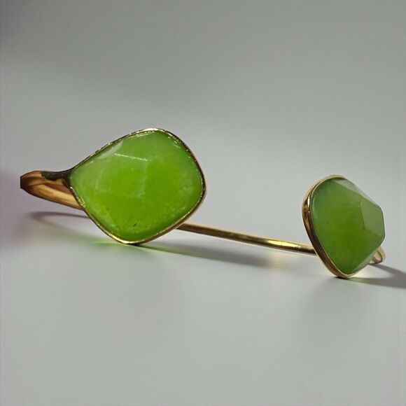 Stella & Dot Green Serenity Stone Cuff Bracelet Gold Tone Adjustable - Picture 8 of 9